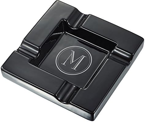 Visol Ren Black Ceramic Cigar Ashtray with Initial Engraving