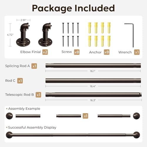 Zeerobee 1 Inch Curtain Rods for Windows 32 to 48 Antique Bronze