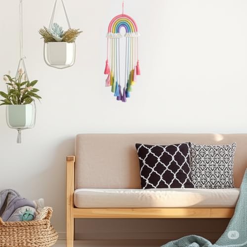 Honcas Rainbow Macrame Wall Hanging - Pink Tassel Decor