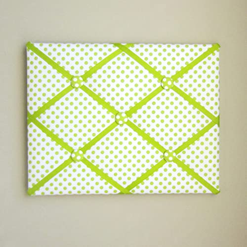 11x14 White and Lime Green Polka Dot Memory Board Bow Board
