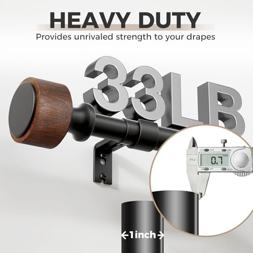 MARHSIPE Wood Curtain Rods 30-88 Inch 1 Diameter Heavy Duty Rod Set