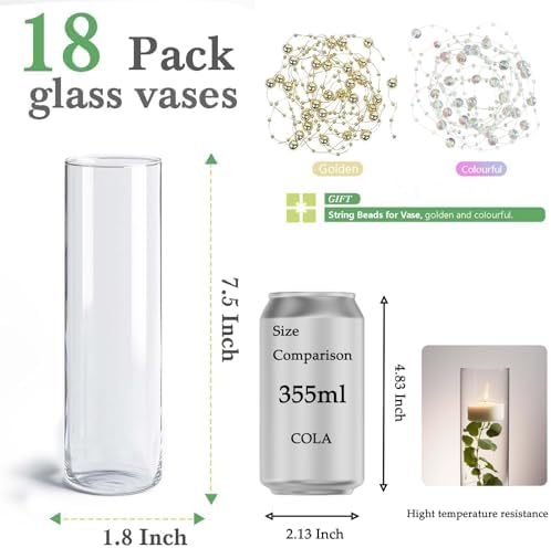18pcs Clear Glass Vase Cylinder for Centerpieces and Decor