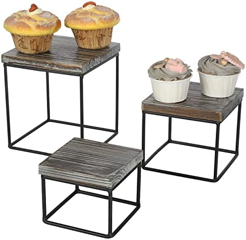 MyGift Rustic Torched Wood Cupcake Stand Risers Set