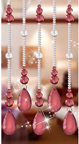 Fuchsia Beaded Curtain with Crystal Glass Strings for Room Dividers