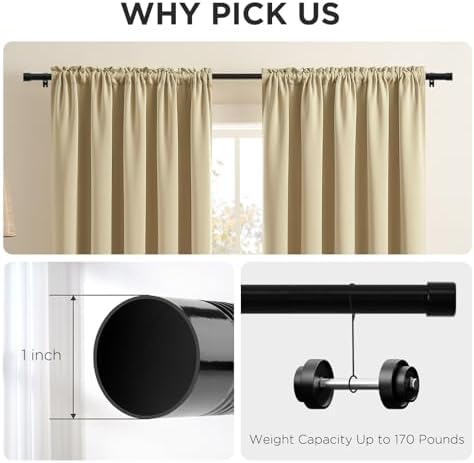 Joydeco Adjustable Curtain Rods 32-120 Inches 1 Inch Diameter