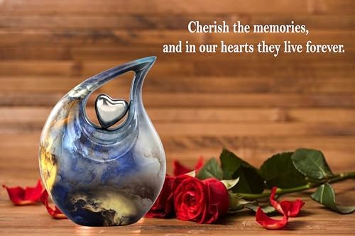 Teardrop Urn with Velvet Bag - Blue Fire Design