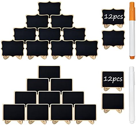 24 Pcs Wooden Mini Chalkboards with Stand and Markers