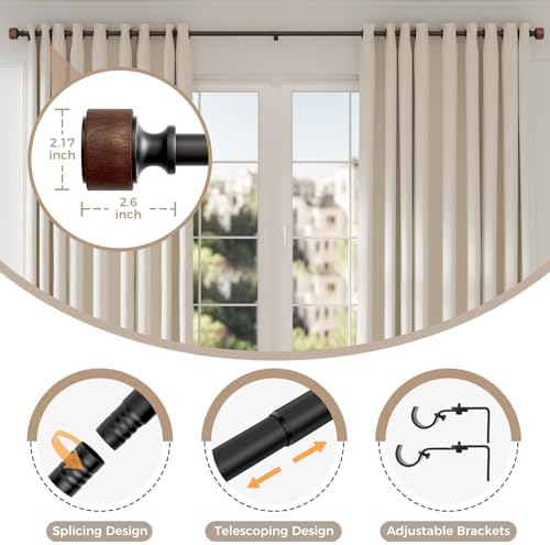 MARHSIPE Wood Curtain Rods 30-88 Inch 1 Diameter Heavy Duty Rod Set