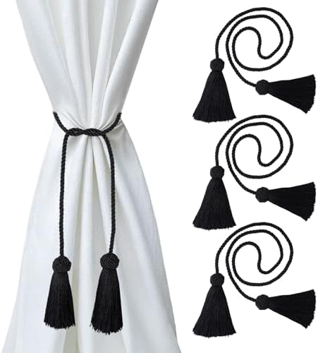Black Curtain Tiebacks with Tassels Holdbacks