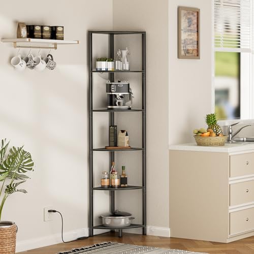 Furnulem 6 Tier Corner Shelf with LED Light Black