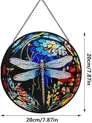 Dragonfly Stained Glass Window Hanging Decor