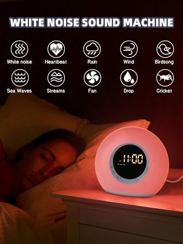 ICODE Alarm Clock with Dimmable Night Light and 10 White Noise Sounds