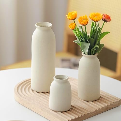 Tinctotnic Ceramic Vase Set 3 - Distressed Beige Boho Style