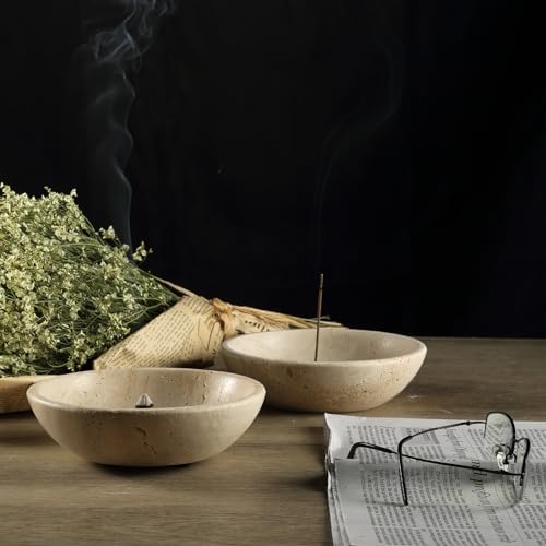Koville Italian Travertine Incense Holder 6 Inch Sturdy Burner