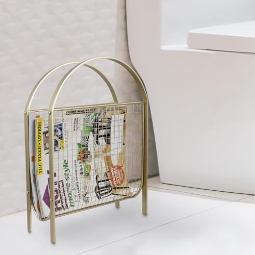 MyGift Mid Century Magazine Rack with Brass Mesh Finish