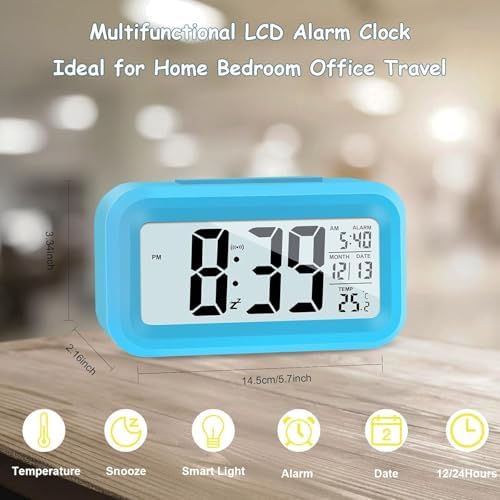 Hooporia Blue Digital Alarm Clock for Bedroom