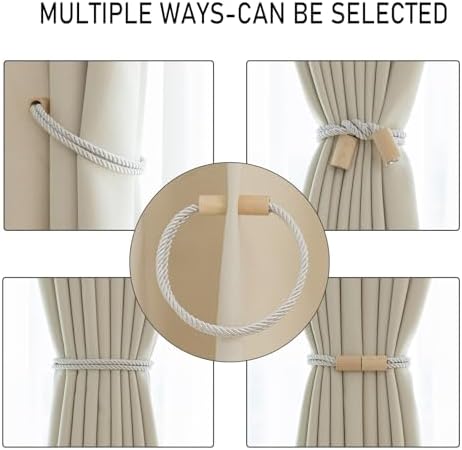 Contoeey Wooden Curtain Tiebacks 2 Pack Magnetic Boho Holders