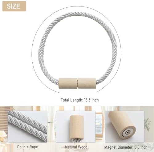 Contoeey Wooden Curtain Tiebacks 2 Pack Magnetic Boho Holders