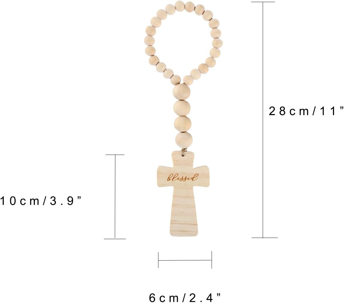 RUIRUICO Wood Bead Garland with Cross and Tassel