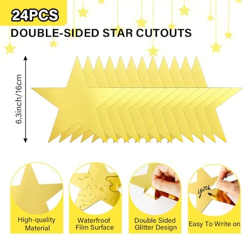 24PCS Gold Star Cutouts for Party Decorations