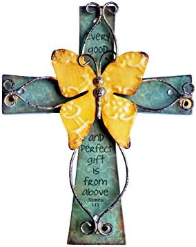 MelinSam Wooden Wall Cross with Inspirational Prayer and Antiqued Metal Butterfly