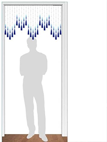 OKUOKA 25 Strands Beaded Door Curtain Blue Tassel Crystal Partition