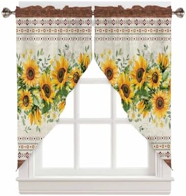 Sunflower Brown Swag Curtains Valance for Kitchen Windows