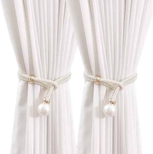 2 Pack Handmade Curtain Tiebacks with Rope White