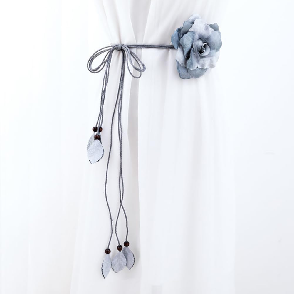 2 Pcs Decorative Curtain Tiebacks with Flower Design Grey