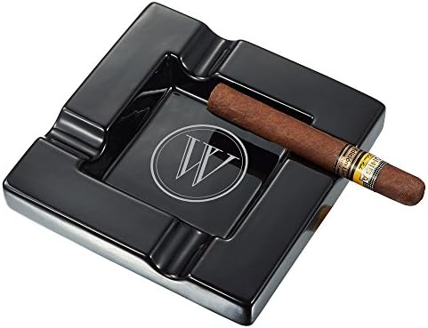 Visol Ren Black Ceramic Cigar Ashtray with Initial Engraving