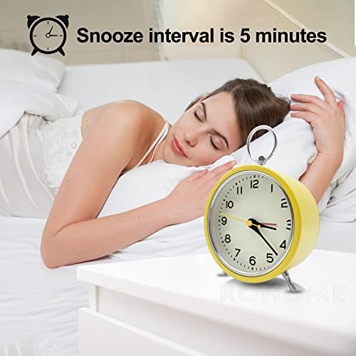 Rohome Yellow Small Silent Alarm Clock with Night Light