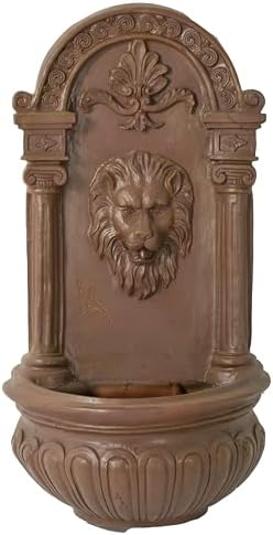 Terra Cotta Lion Wall Fountain - Hanging Design with Ornate Details