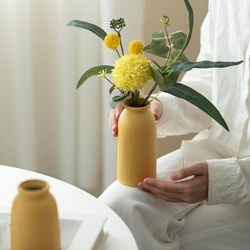 TINCTOTNIC Ceramic Vase Set 3 Distressed Yellow