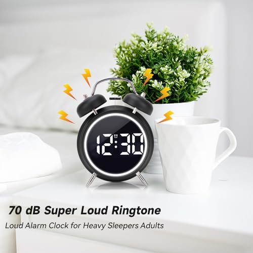 JUSTUP Super Loud Digital Alarm Clock with LED Display and Double Bell