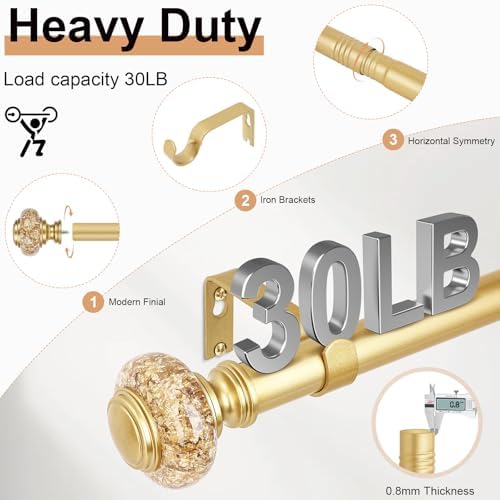 2 Pack Gold Curtain Rods for Windows 48-84 Inch Farmhouse Style