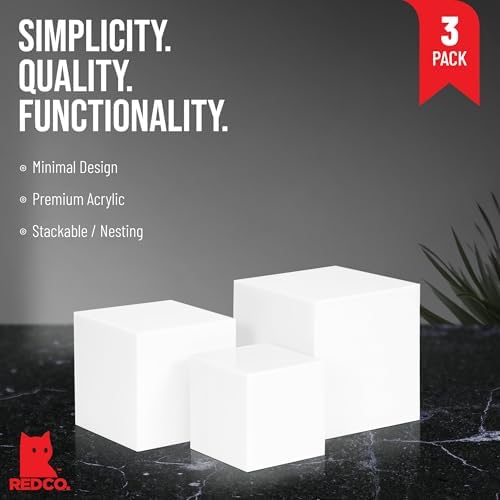 Red Co Glossy White Acrylic Cube Display Riser Stands 3-Pack