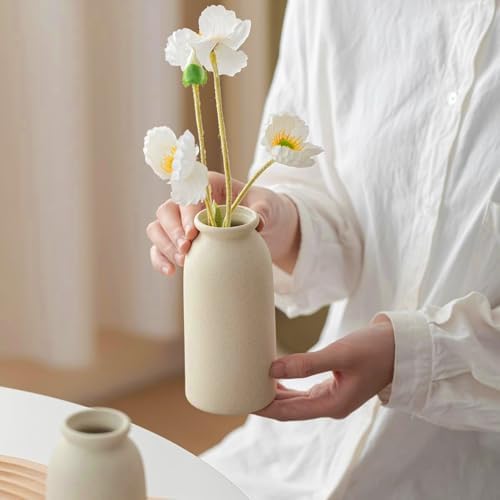 Tinctotnic Ceramic Vase Set 3 - Distressed Beige Boho Style