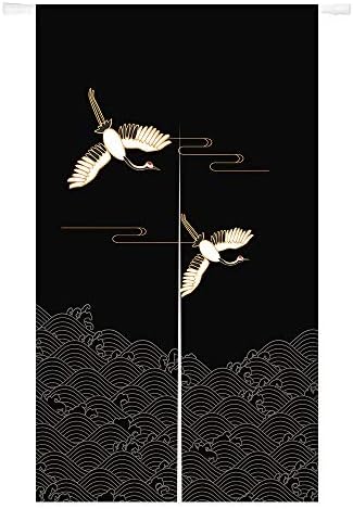 Ofat Home Japanese Door Curtain Dark Blue Red Crane Tapestries