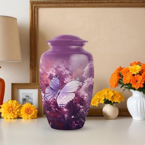 Purple Butterfly Cremation Urn - 10 Inch Large