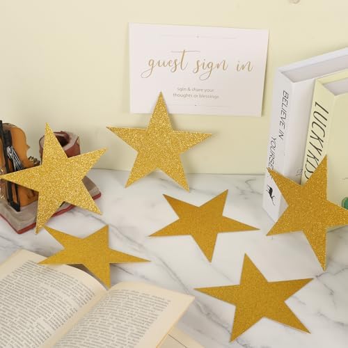 100 Pcs 6 Inch Glitter Gold Stars Decorations