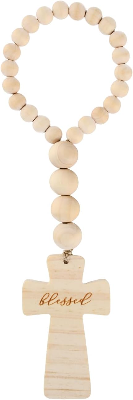 RUIRUICO Wood Bead Garland with Cross and Tassel