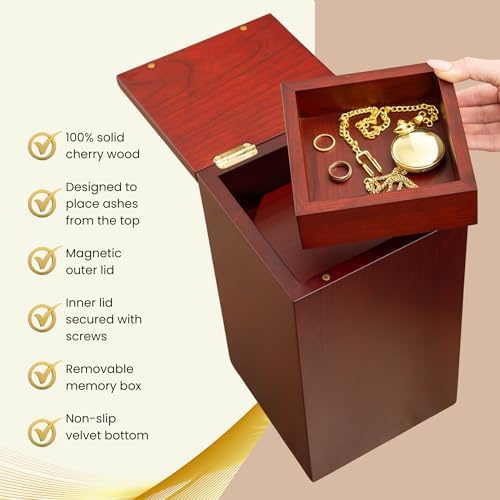 Solid Cherry Wood Cremation Urn for Adult Ashes 250 Cubic Inches