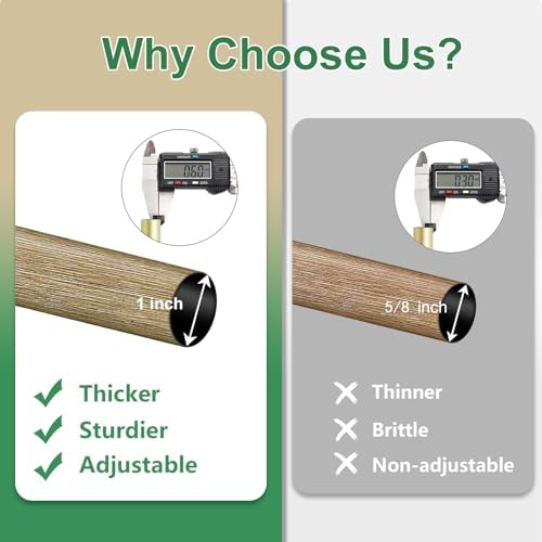 Adjustable Curtain Rods 1 Inch Diameter with Wood Grain Finials