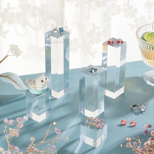 BENECREAT 5pcs Clear Acrylic Display Blocks for Jewelry and Gemstone Display