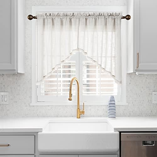 Beda Home Tassel Linen Textured Swag Curtain Valance for Farmhouse Kitchen