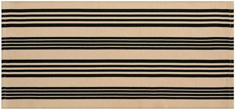 OJIA 24x51 Front Door Mat Black Tan Striped