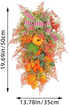 Artificial Fall Teardrop Swag Wreath for Front Door