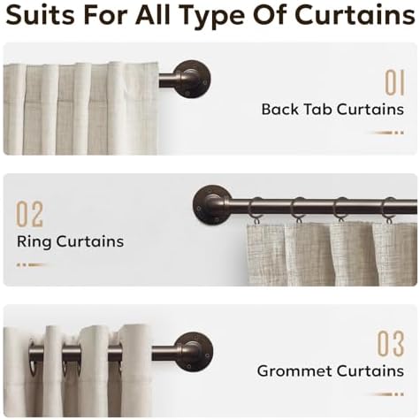 Zeerobee 1 Inch Curtain Rods for Windows 32 to 48 Antique Bronze