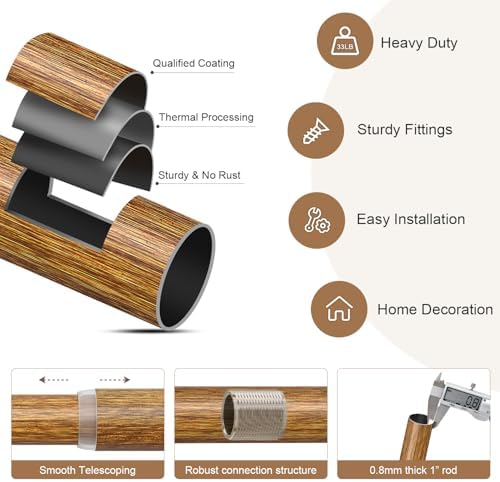 2 Pack Wood Curtain Rods for Windows 28 to 48 Inches