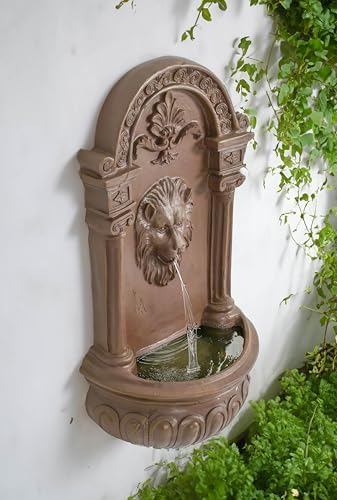 Terra Cotta Lion Wall Fountain - Hanging Design with Ornate Details